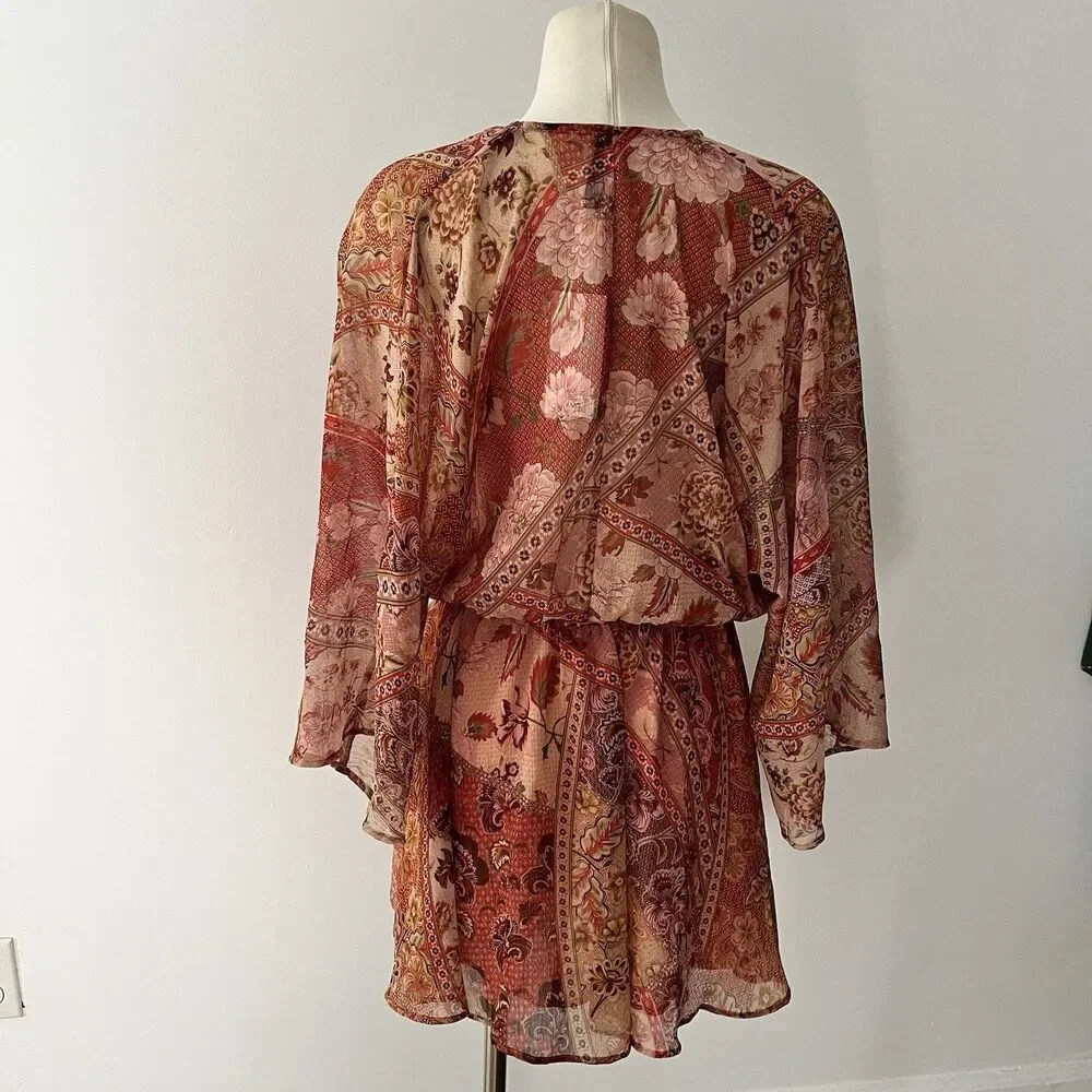 Mango Floral Chiffon Dress Coastal Cowgirl Western Flowy Boho Whimsical S NWT - Picture 2 of 7